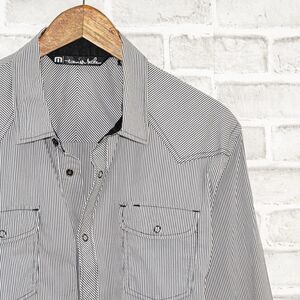 Travis Mathew Snap button up Shirt long sleeve Gray Stripe Size Large